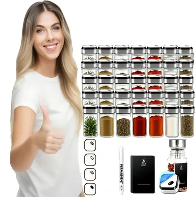 Produktbild von Gewürzglas-Set, 360° drehbarer Ständer, verstellbare Aufbewahrung, 35 Stück