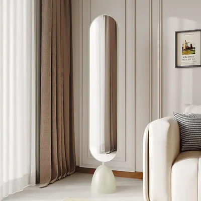 Produktbild von Standspiegel Schlafzimmerspiegel Moderner Spiegel Ankleidespiegel Ovaler Drehbar Spiegel Beige 173*30cm 【YZJ9203】