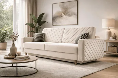 Produktbild von MOEBLO Schlafsofa CALIFORNIA – Sofa aus Samtstoff Couch für Wohnzimmer Sofagarnitur Polstersofa Wohnlandschaft Velours mit Bettfunktion, Bettkasten und Schlaffunktion (BxHxT): 230x96x97 cm -California - Paros - 01 Cream