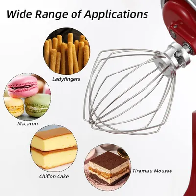 Produktbild von Schneebesen-Aufsatz fš¹r KitchenAid Standmixer mit neigbarem Kopf, Edelstahl-Eiercreme-Rš¹hrer, Mehlkuchen-Mayonnaise-Schneebesen (Ersatz K45WW)