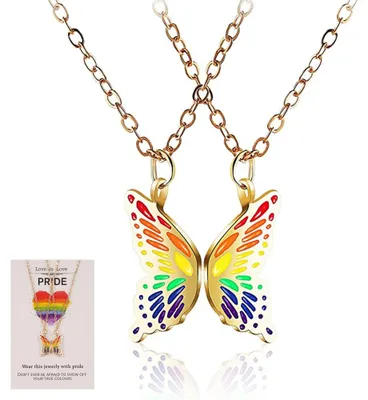 Produktbild von Regenbogen-Schmetterlingskette, Freundschaftskette mit passenden Schmetterlingsanhängern für Mädchen und Frauen, Armbänder mit passenden Schmetterlingsanhängern, Geschenkidee zum Geburtstag oder zur Pride-Party