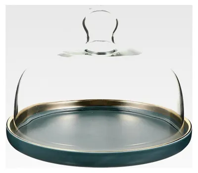 Produktbild von Keramische Kuchenplatte mit Glasdeckel, Snack- und Obstteller, 18 cm, mittelgroß, BPA-frei für Grillabende und Picknicks