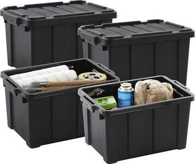 Produktbild von Famanu Aufbewahrungsbox mit Deckel - 21L - Set von 4 - Stapelbar und nestbar - BPA-frei - Schwarz