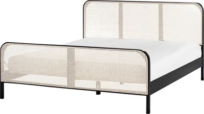 Obrázek produktu pro BELIANI Postel černé borovicové dřevo 180 x 200 cm s čelem s vídeňským výpletem lamelový rošt minimalistická rustikální styl ložnice