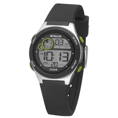 Produktbild von SINAR Jugenduhr Armbanduhr Digital Quarz Jungen Silikonband XF-68-1 Schwarz grün