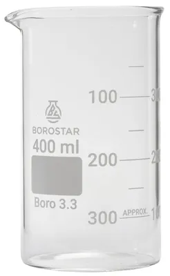 Becherglas Boro 3.3, hohe Form, 400 ml, mit Skala und Ausguss