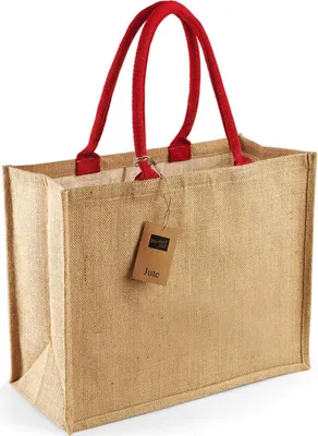Produktbild von Westford Mill W412 | Jute Mini Gift Bag 26 x 22 x 14 cm - Farbe: Natural/Bright Red - Größe: One Size