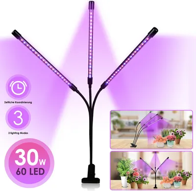 Obrázok produktu pre Jopassy Plant Lamp Led Full Spectrum 30W 60leds Plant Light, Clip On Plant Grow Lights Indoor s 3 režimami osvetlenia, Grow Lights pre rastliny s 9 úrovňami stmievania a časovačom 3/6/9h