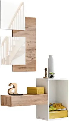 Productafbeelding van Meubel voor de hal TORTH 1 - Complete set - Eiken- en witkleur - Modern en praktisch design