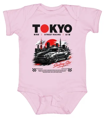Productafbeelding van Tokyo straatracen, Shooting Star, JDM Japan, Skyline, Y2K, drift, tuning, babybody, roze, maat 0/3