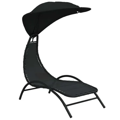 Produktbild von vidaXL Sonnenliege mit Dach Schwarz 167x80x195 cm Stoff und Stahl