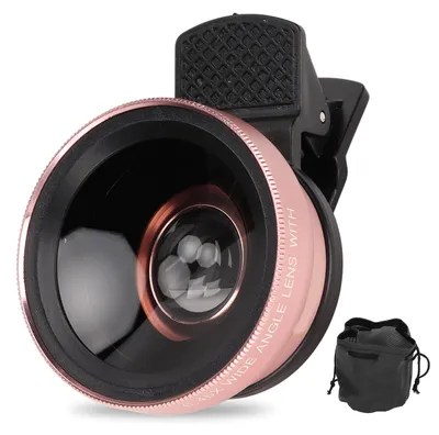 Immagine prodotto di Obiettivo per telefono 2 in 1 HD Professional Universal Clip 0,45X grandangolare 12,5X macro per cellulare tablet oro rosa