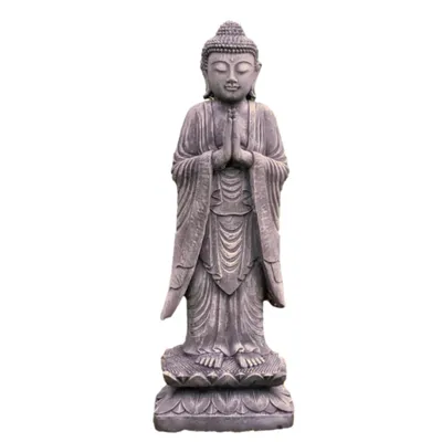 Produktbild von Stehender Buddha Betend aus Steinguss für den Garten zur Bonsai Gestaltung Neu Frostfest Witterungsbeständig Steinfigur Gartenfigur Handarbeit A-STB01