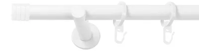 Produktbild von SN Deco Gardinenstange Lille, 19 mm, 1-läufig, Stahl, Komplett-Set mit Ringen, Auflageträger, 150 cm, weiß