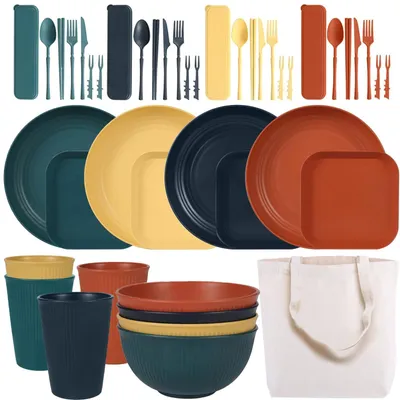 Produktbild von 45-teiliges Camping-Besteckset für 4 Personen mit Tragetasche