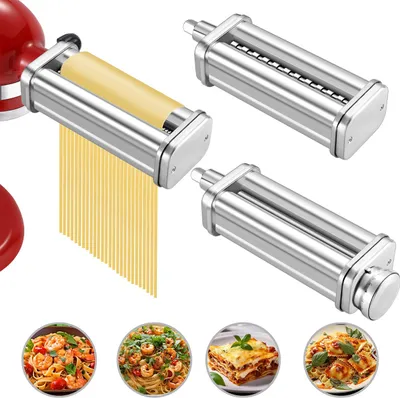 Produktbild von 3-teiliges Nudelmaschinenzubehör-Set passend für KitchenAid Tischmischer, einschließlich Nudeltrommel, Edelstahl Nudelzubehör