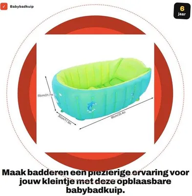 Produktbild von Babybadewanne – Aufblasbares Planschbecken für Kleinkinder – Rutschfest und tragbar – Grün – Badebecken für Kinder – Geeignet für Kinder im Alter von 0-6 Jahren – Zusammenfaltbar