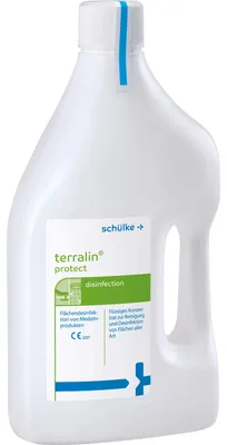 Produktbild von Schülke & Mayr terralin protect, 2000 ml, Flasche, 100 g Lösung enthalten folgende Wirkstoffe: 22 g Alkyl(C12-16)dimethylbenzylammoniumchlorid..., Gebrauchslösung in gewünschter Konzentration ansetzen. Oberflächen, z.B. Fußböden und andere..., IHO-Liste, VAH-Zertifikat