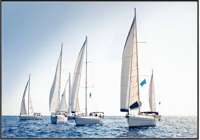 Produktbild von Wallario Wandbild Segelschiff auf dem Meer, Größe: 70,30 x 100,30 cm, Poster mit schwarzem Aluminiumrahmen