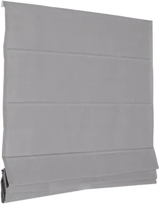 A gray Roman blind is shown against a white background.