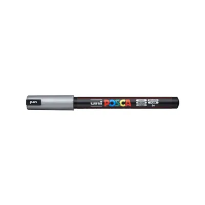 Obrázok produktu pre POSCA uni PC-1MR, 1 kusov, Strieborná, Guličkové zakončenie, Čierna, Strieborná, 0,7 mm, atrament s vodným základom
