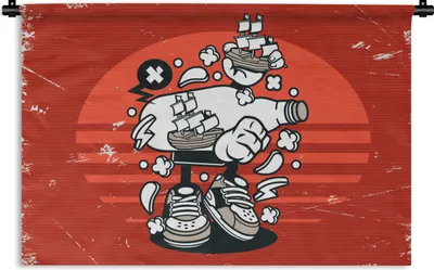 Produktbild von MuchoWow® Wandteppich Wandbehang Vintage - Boot - Flasche 60x40 cm Tapisserie Dekoration Wandtuch - Wanddekorationen