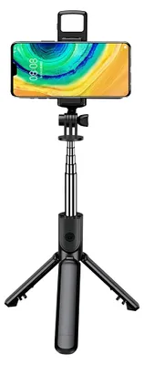 Produktbild von Techsuit – Mini-Selfie-Stick, stabiles und kompaktes Stativ, Bluetooth-Steuerung, LED-Licht, 67 cm – schwarz