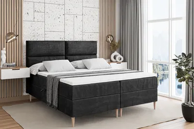 Produktbild von ALTDECOR Boxspringbett mit Holz Füßen, Matratze und Lattenrost, Boxbett, Topper, Polsterbett mit Bettkasten, Bett mit Stauraum H4-Matratze, Doppelbett - BOXI3-FD- 140x200 - Schwarz Samt