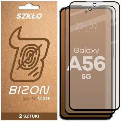 Produktbild von Mattes Hartglas für Galaxy A56 5G, Bizon Glass Matte Duo, Schwarzer Rahmen, 2 Stück