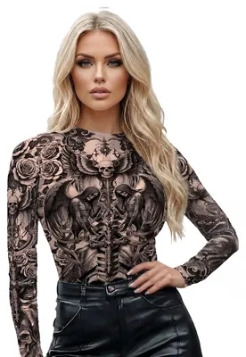 Produktbild von Gothic-Tattoo-Effekt-Top für Damen - M (38-40)