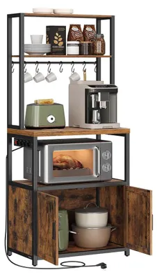 Produktbild von Küchenregal mit Steckdosen und Haken – braun/schwarz – 40 x 60 x 170 cm