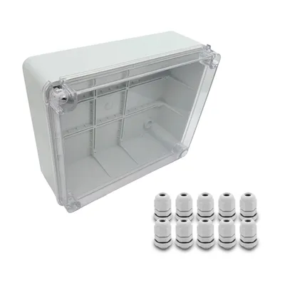 Produktbild von ARLI SET: Abzweigdose IP67 Sichttür Aufputz 250 x 200 x 90 mm + 10x Kabelverschraubungen M12 x 1,5 mm