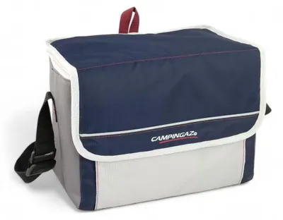 Immagine prodotto di borsa termica pieghevole 10 litri blu grigio con tracolla regolabile e tasca frontale isolamento schiuma pe 13 ore freddo 8 bottiglie