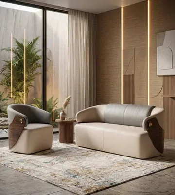 Productafbeelding van Grijzig-beige woonkamer set met een 3-zitsbank en twee fauteuils