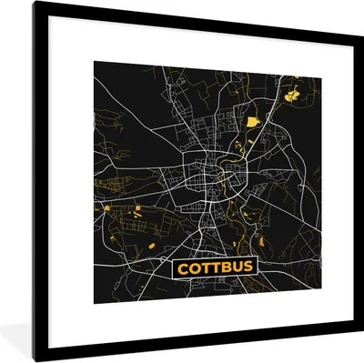 Produktbild von MuchoWow® Gerahmtes Poster Cottbus - Gold - Karte - Stadtplan - Deutschland 40x40 cm - Poster mit Schwarzem Bilderrahmen Wandposter Rahmen Foto Bilder - Poster - Plakat im Rahmen
