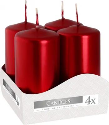 Obrázek produktu pro Svíčka advent.d4x6cm/4ks/metal lesk červená!!!