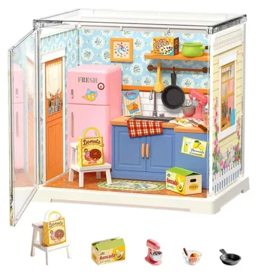 Produktbild von Zimilo DIY Miniatur Puppenhaus Bausatz Küche, 3D Modellbau Set aus Kunststoff mit Miniatur Möbeln, Kreatives Bastelset Geschenk für Jugendliche