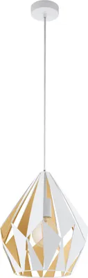 Produktbild von EGLO Pendellampe Carlton 1, Vintage Pendelleuchte, Retro Hängelampe aus Metall in Weiß, honiggold, E27 Fassung, Ø 31 cm