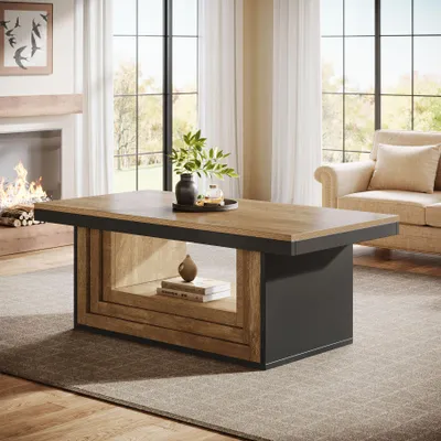 Produktbild von Couchtisch, 120 cm großer Retro-Couchtisch mit offenem Ablagefach für Wohnzimmer, Beistelltisch, zweifarbige Ausführung, Sofatisch, Wohnzimmertisch