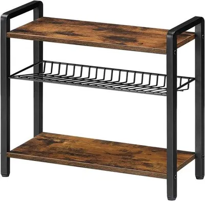 Image de Étagère métallique noire à 3 niveaux avec pieds réglables pour la cuisine
