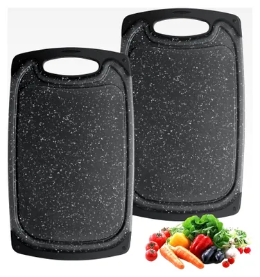 Produktbild von Schneidebrett aus Kunststoff, 2 Stück rutschfeste Schneidebretter, 25×15CM, spülmaschinenfest, professionelles Küchenbrett Set für Küche und Camping