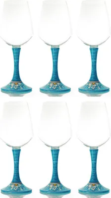 Produktbild von Casa Padrino Luxus Weinglas 6er Set Hellblau / Mehrfarbig H. 23,5 cm - Handgefertigte & handbemalte Weingläser - Hotel & Restaurant Accessoires - Luxus Qualität -  Italy