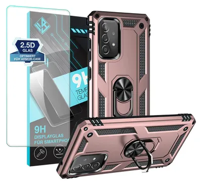 A rose gold phone case and screen protector are displayed against a white background.