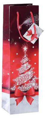 Zdjęcie produktu dla SIGEL GT024 Torebka prezentowa na butelkę Sigel® - motyw świąteczny Drzewko musujące, 10 x 35 cm, z G