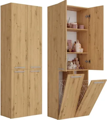 Image de BDW Armoire de salle de bains, 2- Panier à linge, 2 - Portes, Artisan-eiche, 60 x 174 x 30 cm