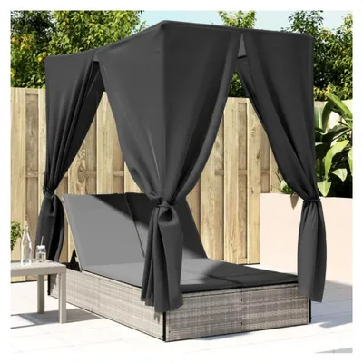 Produktbild von Sonnenliege aus Polyrattan, Gartenliege, Loungebett, hellgrau