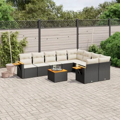 Produktbild von 10-tlg. Garten-Sofagarnitur mit Kissen Schwarz Poly Rattan 3227148