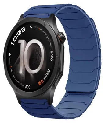 Produktbild von Magnetisches Silikonarmband für Smartwatch - Amazfit Active 3/2 - 20/22 mm - Atmungsaktiv - Magnetverschluss - Dunkelblau