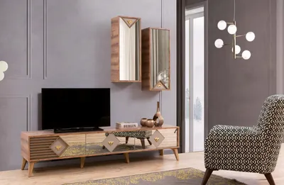 Image de Buffet TV Meuble TV Armoire Table Salon Bois Miroir Armoire Tables