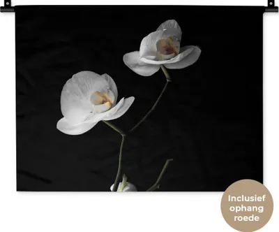 Produktbild von MuchoWow® Wandteppich Wandbehang Orchidee - Blumen - Schwarz - Weiß - Stilleben 60x45 cm Tapisserie Dekoration Wandtuch - Das Schlafzimmer
